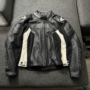 Dainese Jacket Womens 48 Black White Leather Motorcycle Armor Padded Riding